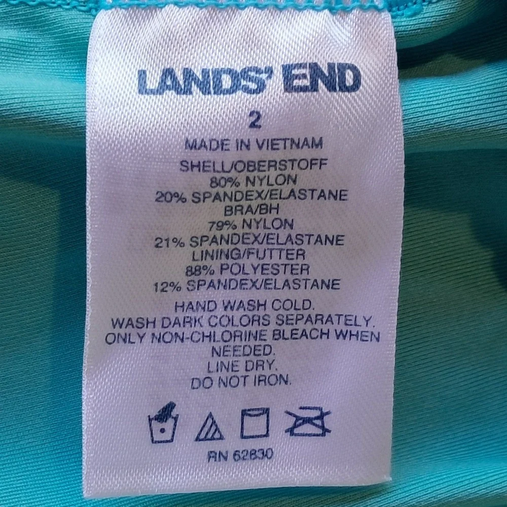 Lands End Tummy Control Ruched Tankini Swim Top Size 2 Teal EUC